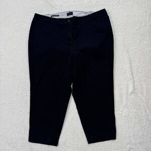Talbots Crop Pant Womens 18WP Navy Blue Perfect Crop Pant Cotton Stretch Slit